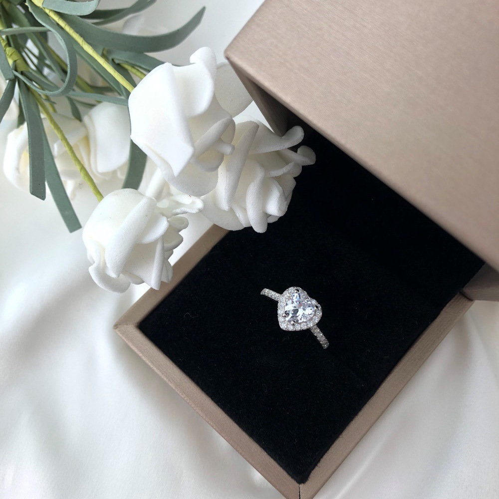 3g Weight Zircon Inlay Material Rings Classification 5, 9 Ring Size Banquet, Daily Occasion 925 Sterling Silver Material Heart Shape Pattern 2025 Spring and Summer Season Women's Gender Plating Design Elegant, Simple Style Style 925 Sterling Silver Zircon Heart Shape Rings 925 Sterling Silver Rings 46