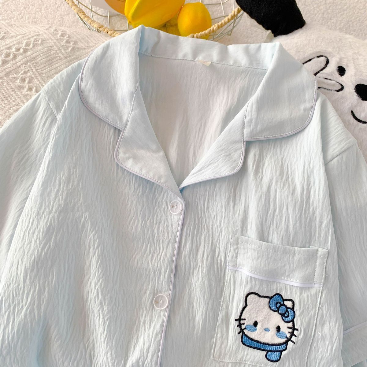 Pijama de algodón bordado de dibujos animados nubes sueltas pareja ropa para el hogar verano nuevos pantalones cortos de mangas cortas dos piezas