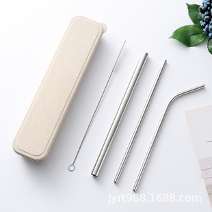 304 Stainless Steel Household Straw Portable Set Milk Tea Tube Fruit Mixing Spoon Drinking Tube Brush Gift Set