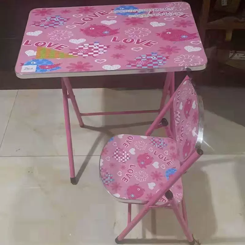 源头工厂儿童折叠桌椅套装卡通画多种颜色可定制家用学习桌椅4