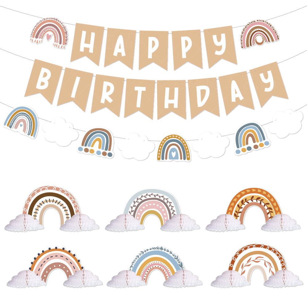 Bohemia cumpleaños fiesta decoración nube cumpleaños tire bandera Groovy Arco Iris panal decoración cumpleaños traje