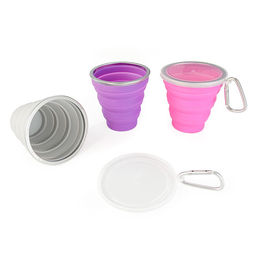 Outdoor stainless steel cup mouth portable mountain climbing buckle mouthwash folding cup environmentally friendly promotional gift silicone folding water cup