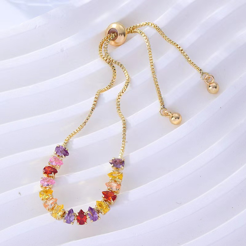 Sweet Multicolor Copper Plating Inlay Artificial Gemstones Bracelets display picture 3