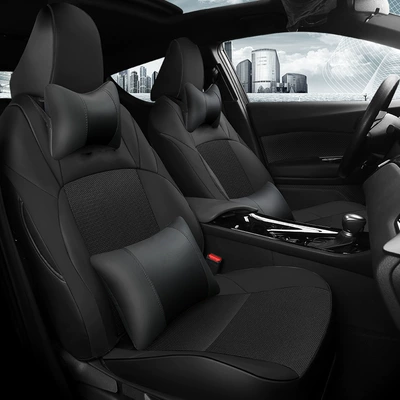 Cushion Car Seat Cushion All-Inclusive Leather | Four Seasons Pad - black-leather-mesh-deluxe-edition-chr-special-five-seats