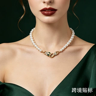 新款项链欧美跨境优雅气质镶钻手工串珠轻奢简约百搭颈链锁骨链