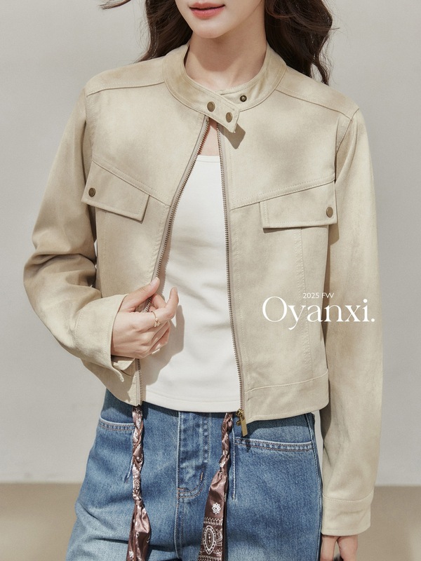 欧阳喜《西部灵感》短款外套女秋冬新款外搭工装风立领夹克上衣潮|undefined