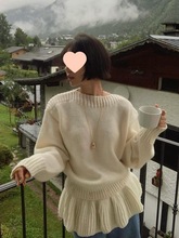 松弛感穿搭荷叶边毛衣女秋冬新款韩版宽松慵懒风小个子针织衫上衣