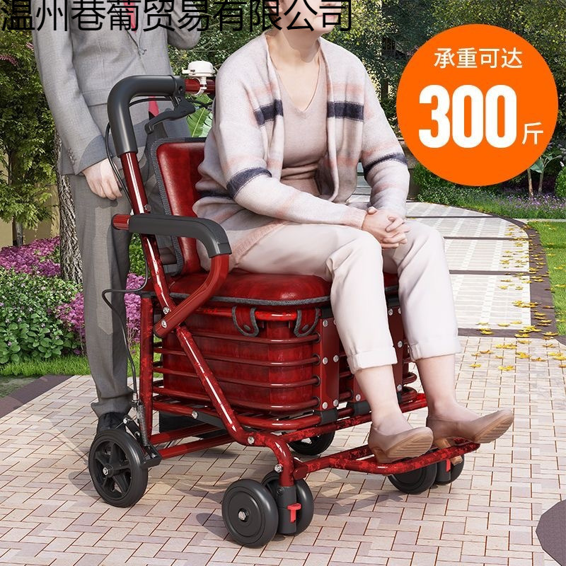 Portable Household Scooter for the Elderly, Foldable Shopping Four-Wheel Grocery Cart, Pushable and Sit-Down Storage Trolley for the Elderly