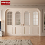 潮盛白色实木烤漆对开门室内半圆弧形拱形四扇双开门防盗拱形门