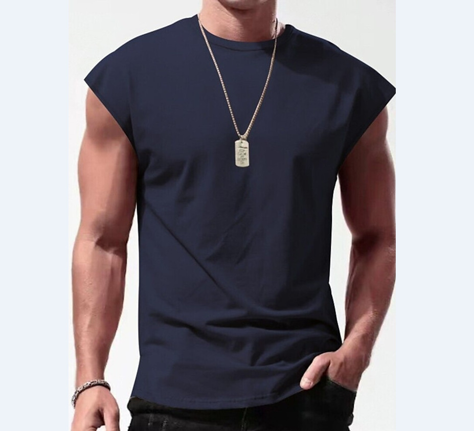 154g Weight Sleeveless Sleeve Length Men's Solid Color T-shirt Men's Clothing