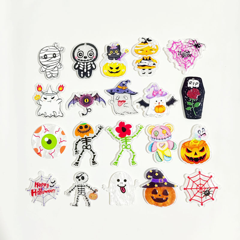 New Acrylic Halloween Skull Pumpkin Embossed Cross Border Earrings Keychain Pendant DIY Jewelry Accessories