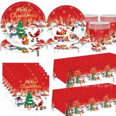新しい赤いチェック柄赤クリスマス新年テーマパーティー用品使い捨て食器紙皿カップタオルセット