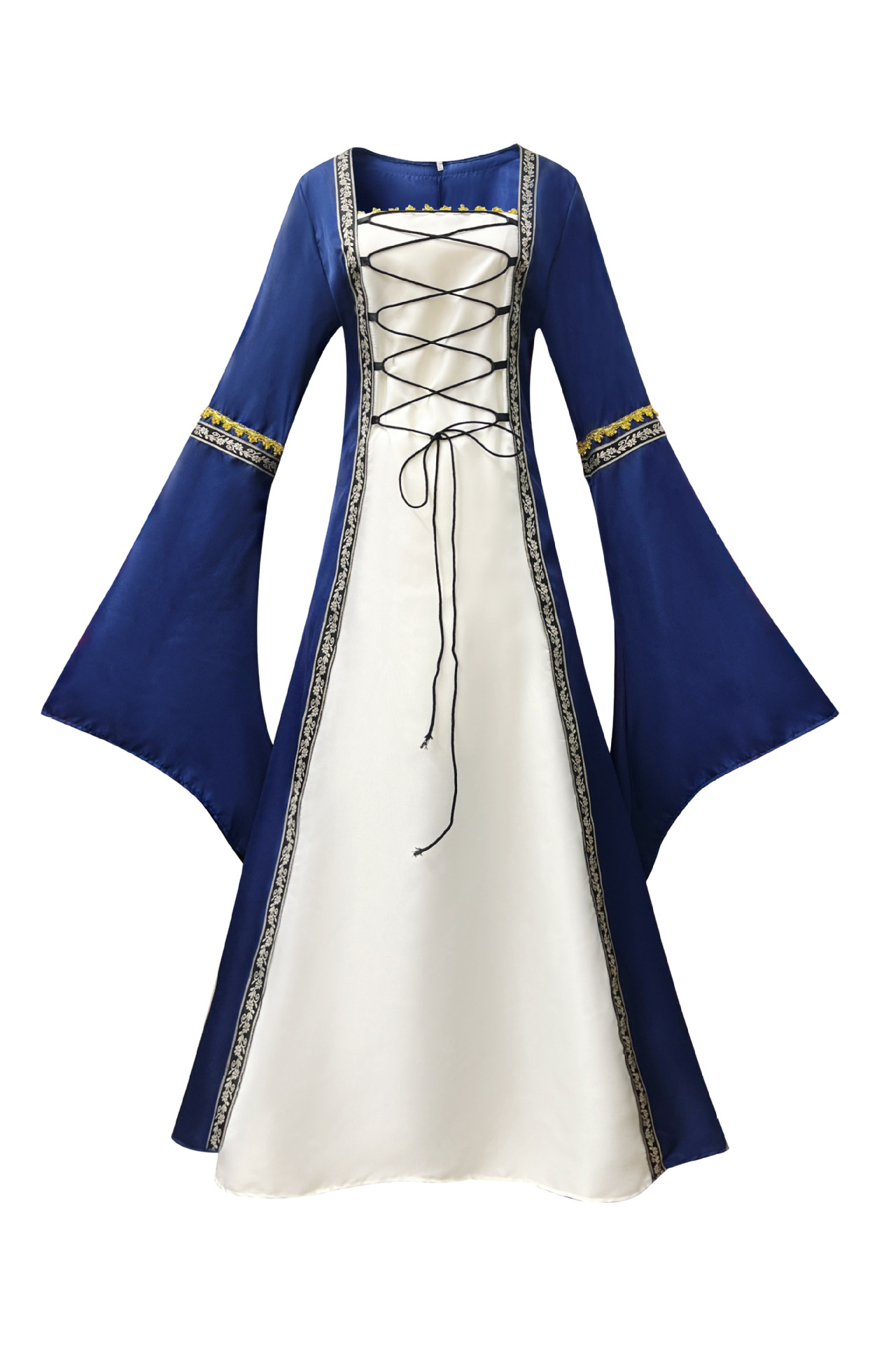 Robe longue de style européen et américain 2025, col carré, manches évasées, style gothique rétro, vêtements pour femmes, robe de cour médiévale_voghion.com