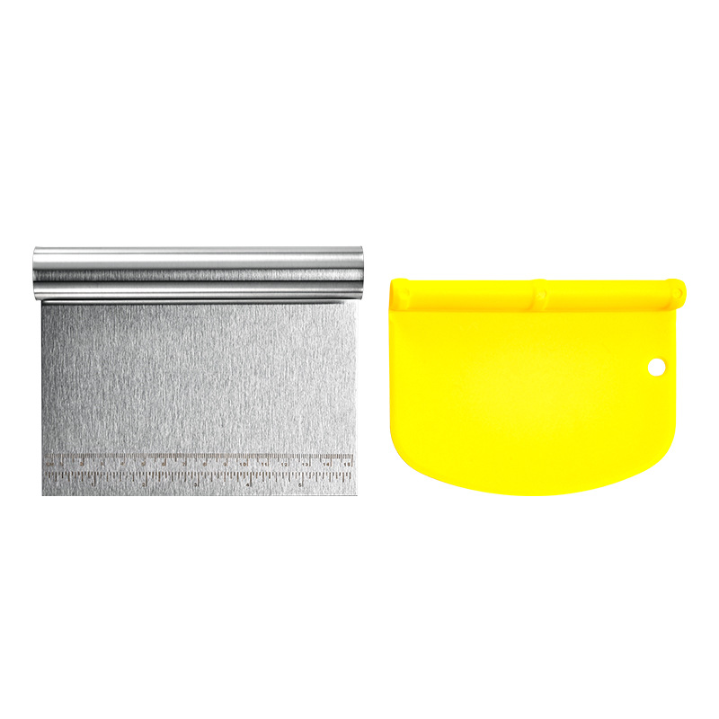 Stainless Steel Two-in-one Dough Knife Dough Cutting Tool With Scale Flour Cutting Plastic Scraper Set Of Two