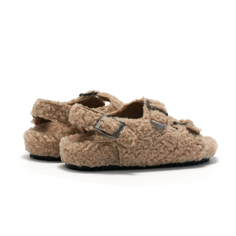 Ruizu 2025 Nieuwe herfst-winter kinderkurk sandalen Koreaanse stijl jongens pantoffels meisjes pluche unisex_voghion.com