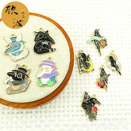 卡通瘟疫黑乌鸦医生DIY饰品配件单吊维多利亚时期哥特风手绳挂件