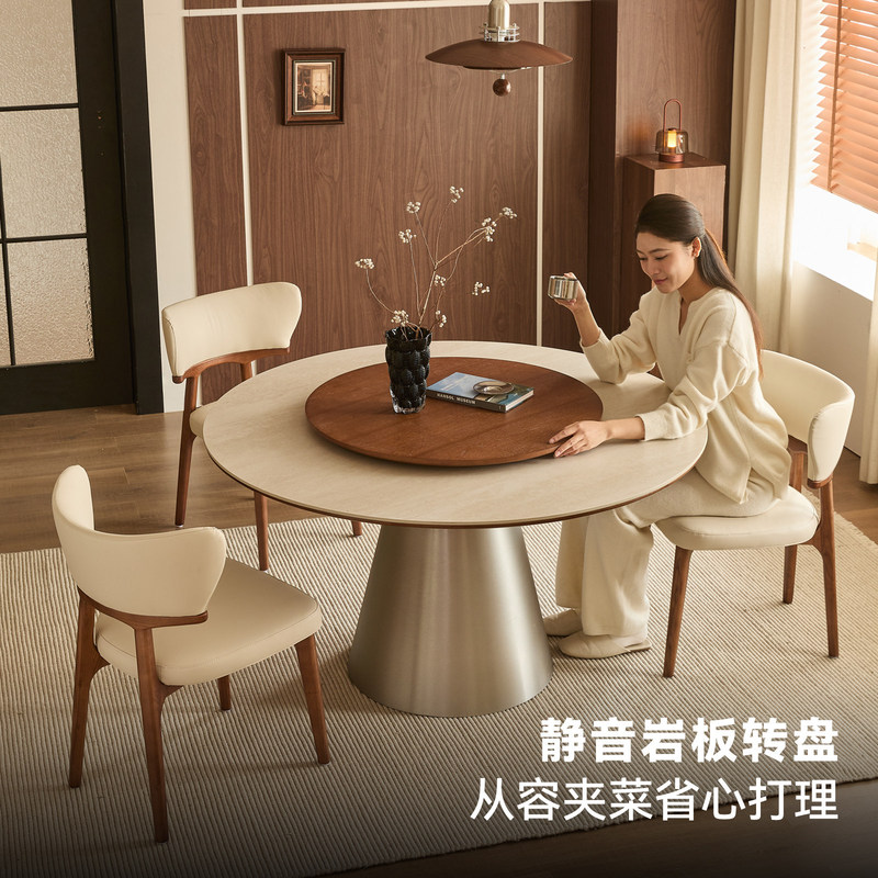 Delifeng Slate Round Dining Table Modern Minimalist Home-Use Small Apartment Bauhaus Round Dining Table with Turntable Delifeng Slate Round Dining Table Modern Minimalist Home-Use Small Apartment Bauhaus Round Dining Table with Turntable