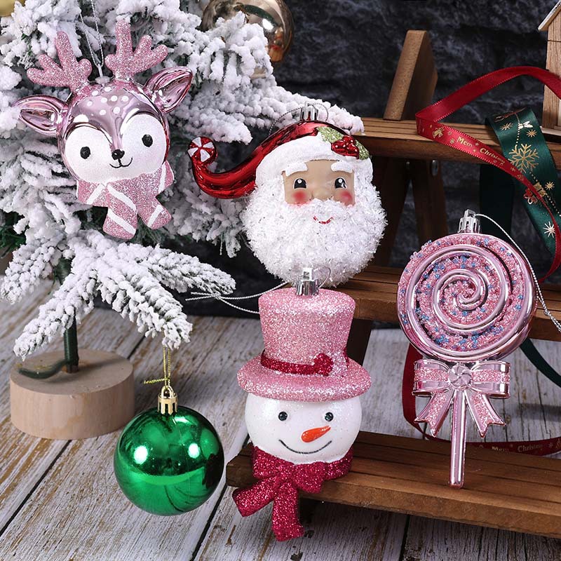 Cross-border Santa Claus plastic pendant creative pink window pendant Christmas tree pendant party dress-up props