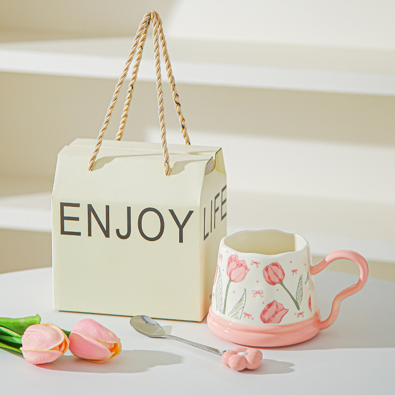 Regalos de mano pequeños regalos de tazas de girasoles de cerámica para el hogar set tazas de tazas de tulipán