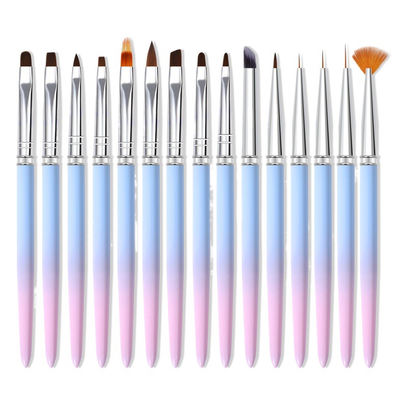 Transfronterizo nuevo 15 piezas gradiente varilla cepillo de uñas traje dibujo pluma floreciente serrado pluma de cristal al por mayor