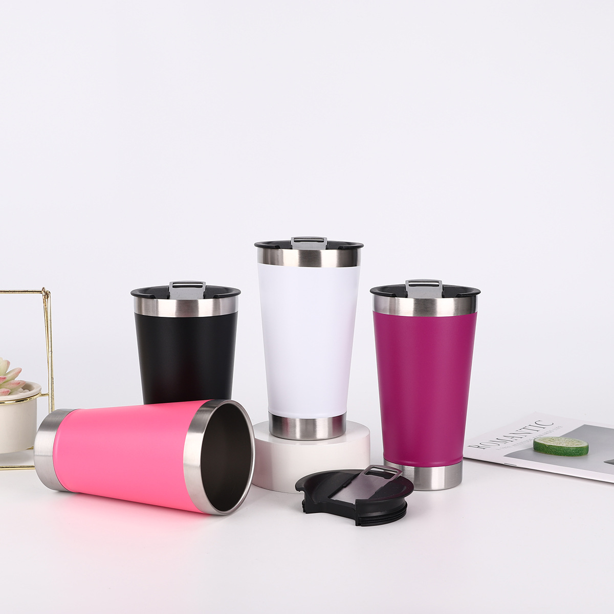 아마존 20 온스 자동차 컵 304 스테인레스 스틸 진공 보온병 컵 홈 차가운 맥주 컵은 병따개와 함께 제공됩니다.