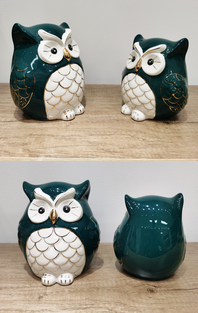 外贸出口欧洲希腊日韩一对陶瓷器猫头鹰吉祥物装饰品