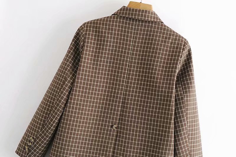 double-breasted plaid printed suit blouse  NSAM27822