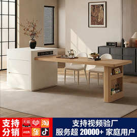 岛台餐桌可伸缩奶油风储物一体吧台原木高端家用餐厅简约家具定制