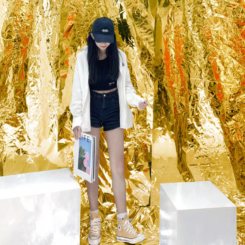 Type a golden tin film paper (10m × 1.5m ) curly hair