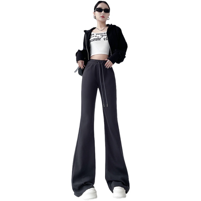 Black Flared Sweatpants for Women, Autumn/Winter 2026 New High-Waisted Slimming Casual Bell-Bottom Pants for Petite Figures