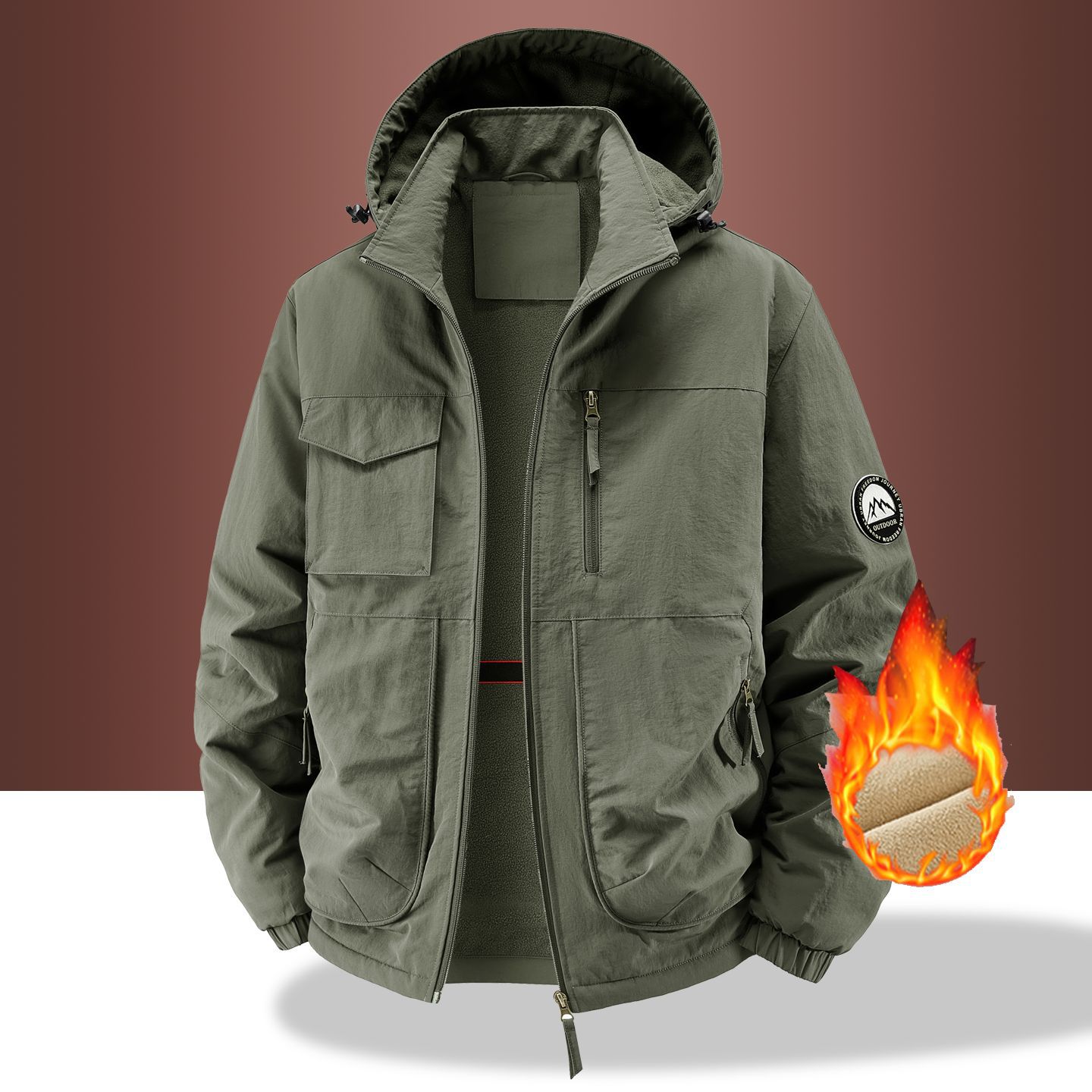 胖哥哥加肥加大码加绒加厚外套男休闲男士上衣时尚多口袋夹克男装