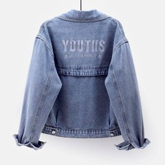 2025 新ライトカラーデニムショートジャケット女性の韓国スタイルルーズ痩身多用途刺繍デニムジャケット女性の春服