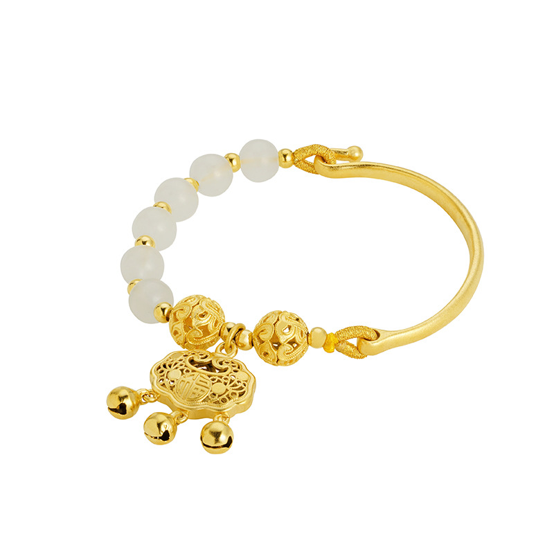 Vintage Jinyu Mantang Ruyi bloqueo Vietnam arena oro pulsera fu carácter hombres y mujeres media pulsera Hortensia estilo antiguo herencia estilo chino