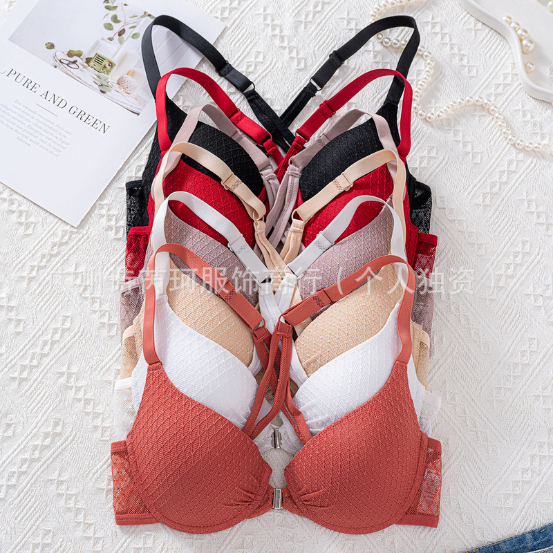 Cross-Border Plus-Size European and American Temu Bra with Underwire, Front Clasp, More Supportive, Cross-Back Design, Backless, Enhances Bust Appearance