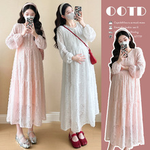 实拍2025春装新款中长款宽松孕妇连衣裙