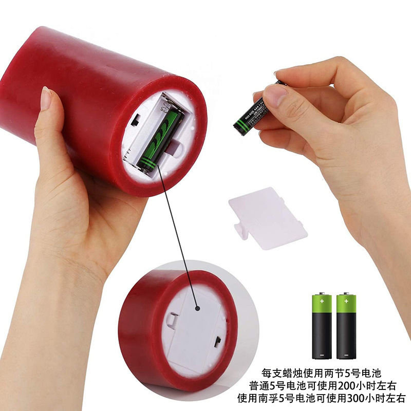 Lámpara de vela electrónica de color vino rojo LED mecha oscilante diámetro 8cm altura 10 / 12.5 / 15cm vela sin llama