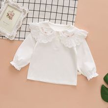娃娃领打底衫女童蕾丝宝宝长袖T恤白色婴儿上衣春秋色秋装洋气