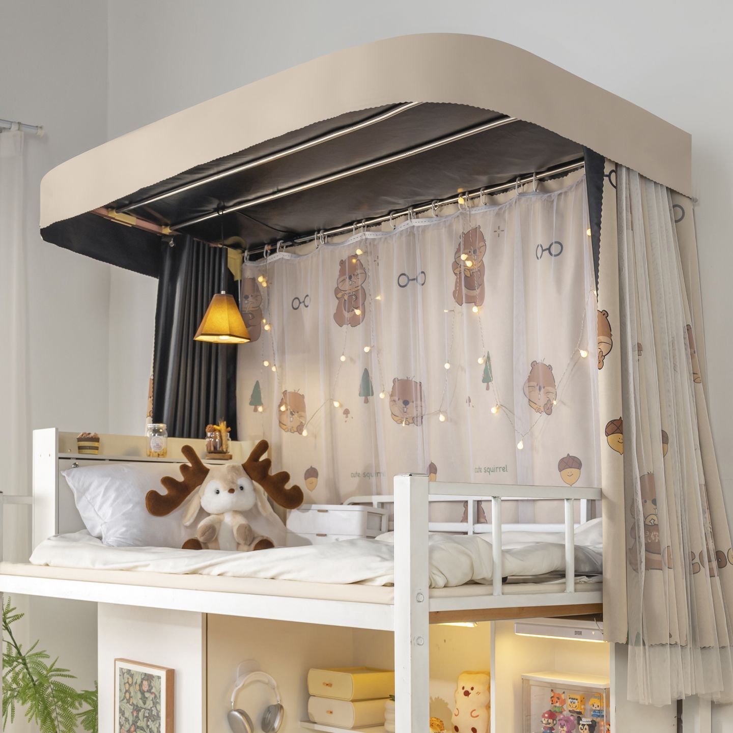 Soporte de pista tipo u cortina de cama dormitorio de estudiantes universitarios fuerte cortina de sombra doble cortina de riel deslizante cortina dormitorio cortina de sombra