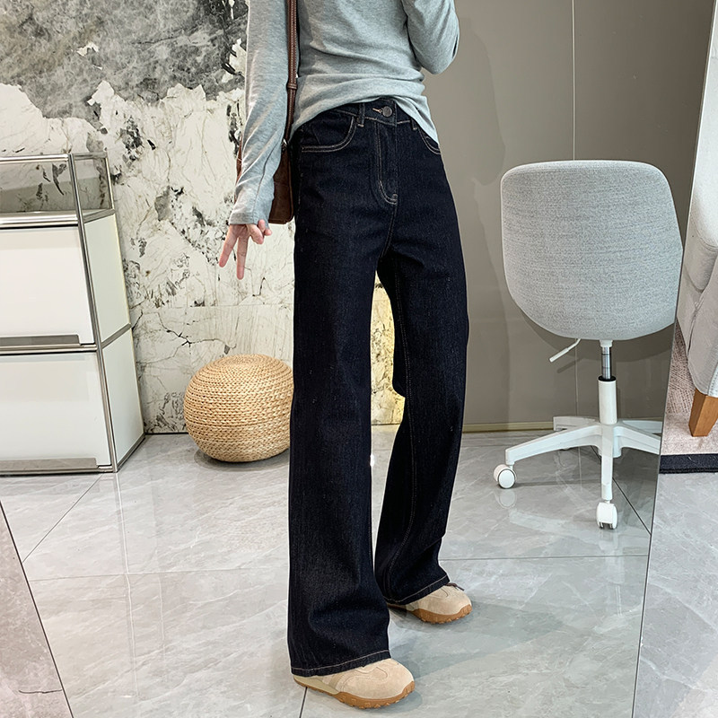 Straight-leg secret~High-end black and gold four-way stretch narrow wide-leg pants high-waisted slimming autumn and winter straight-leg jeans for women