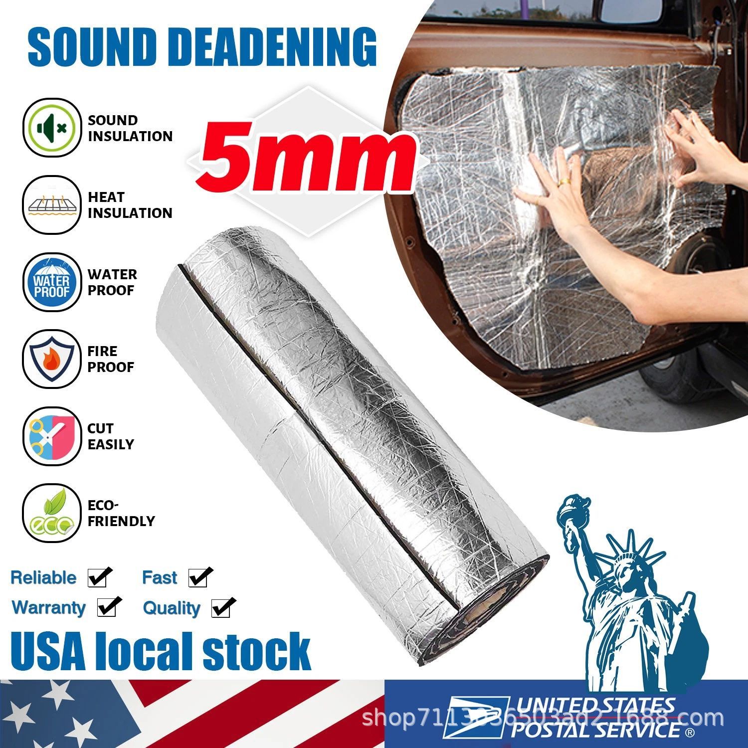 200*50 Car Insulation Cotton Soundproofing Pad 5-10mm Aluminum Foil Cotton Car Door Soundproofing Cotton with Self-Adhesive Backing Cross-Border