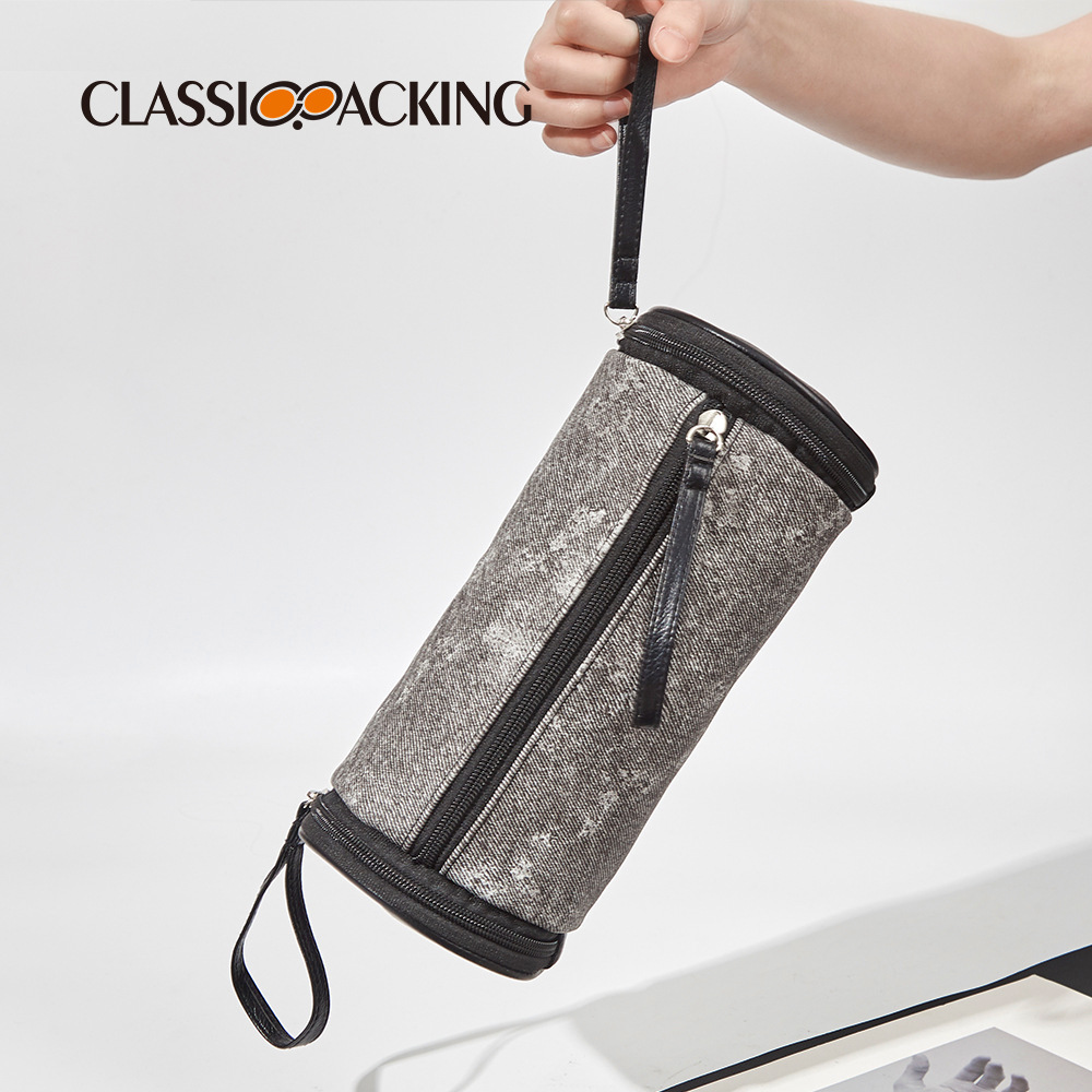 Bolsa de cosméticos cilíndrico de diseño de nicho ins Bolsa de almacenamiento de productos de belleza portátil simple de estilo coreano Bolsa de lavado multifuncional