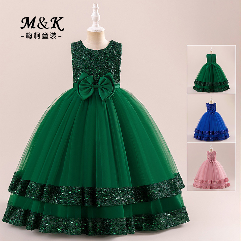 Ropa de niños nuevo vestido infantil sin mangas esquinilla de tela de tela de acoplamiento vestido de princesa vestido de niños