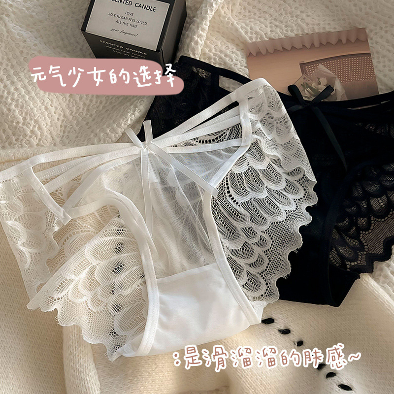 French-Style Sexy Lace Panties for Women, Transparent Hollow-Out Summer Thin Bowknot Quick-Dry Mesh Low-Rise Cross Briefs French-Style Sexy Lace Panties for Women, Transparent Hollow-Out Summer Thin Bowknot Quick-Dry Mesh Low-Rise Cross Briefs