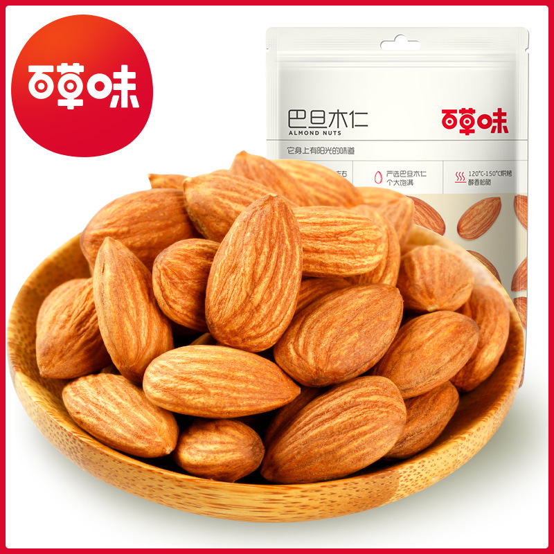 百草味-巴旦木仁68g堅果幹果仁杏仁 紙皮巴坦達木零食袋裝批發
