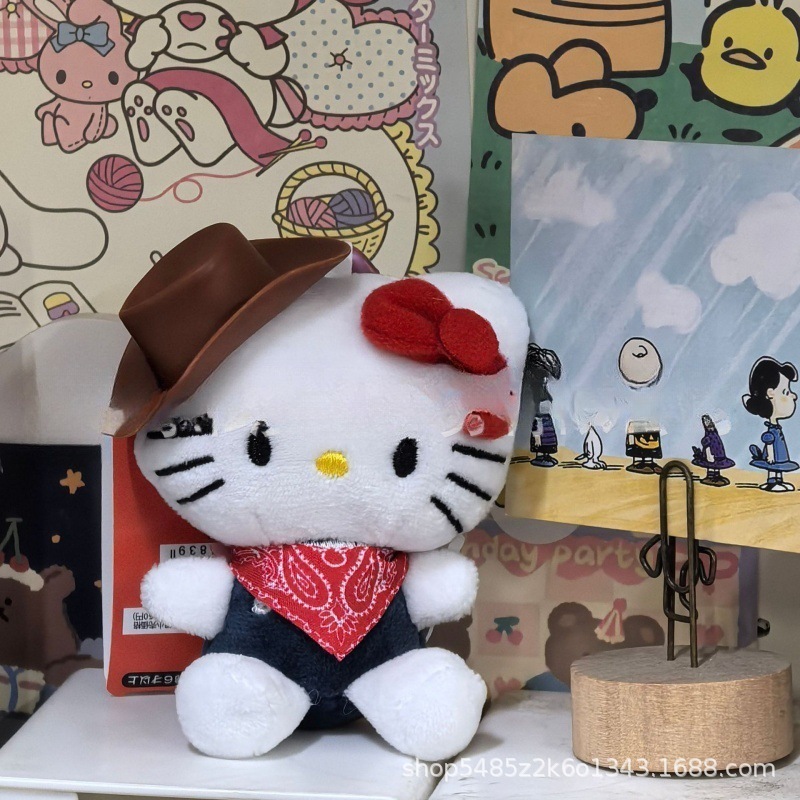 黑色草帽kitty帽宝宝挂件爱心扣公仔玩偶可爱赫本风挂饰钥匙扣|undefined