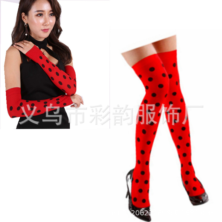 Carnaval cos ladybug ropa accesorios calcetines manga roja punto negro calcetines manga calcetines de dibujos animados