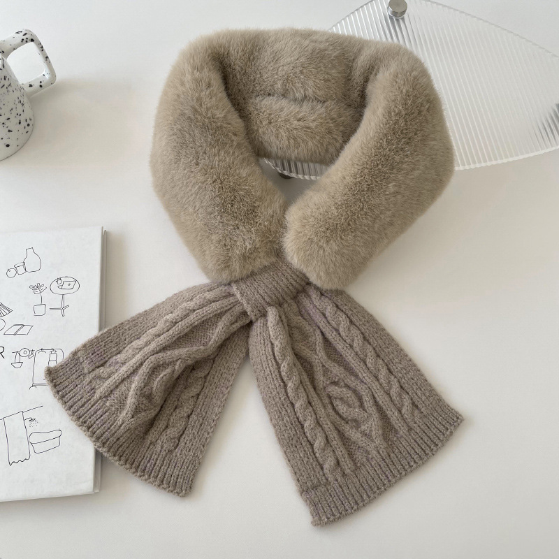 Bufandas de punto para mujeres de otoño y invierno estilo coreano de peluche de peluche de imitación de peluche cruzado cuello de color sólido grueso cuello de protección