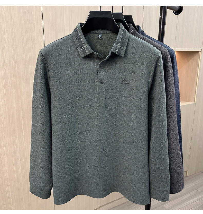 Áo polo nam dài tay cổ bẻ phong cách trung niên — Màu xanh da trời chi tiết 10