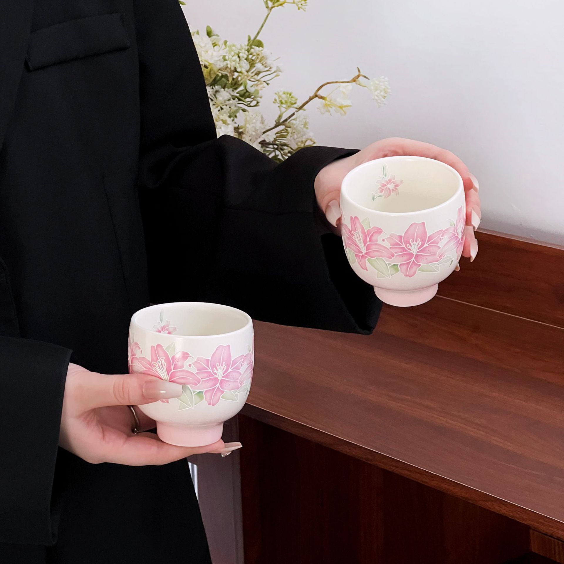 Conjunto de té de cerámica de Shang 'en, taza de cerámica de té doméstica, caja de regalo doméstica en relieve, conjunto de té de lirio.