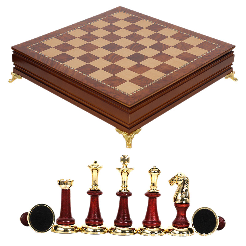 Metal de Lujo + Escritorio de madera maciza buen almacenamiento exquisito juego de ajedrez